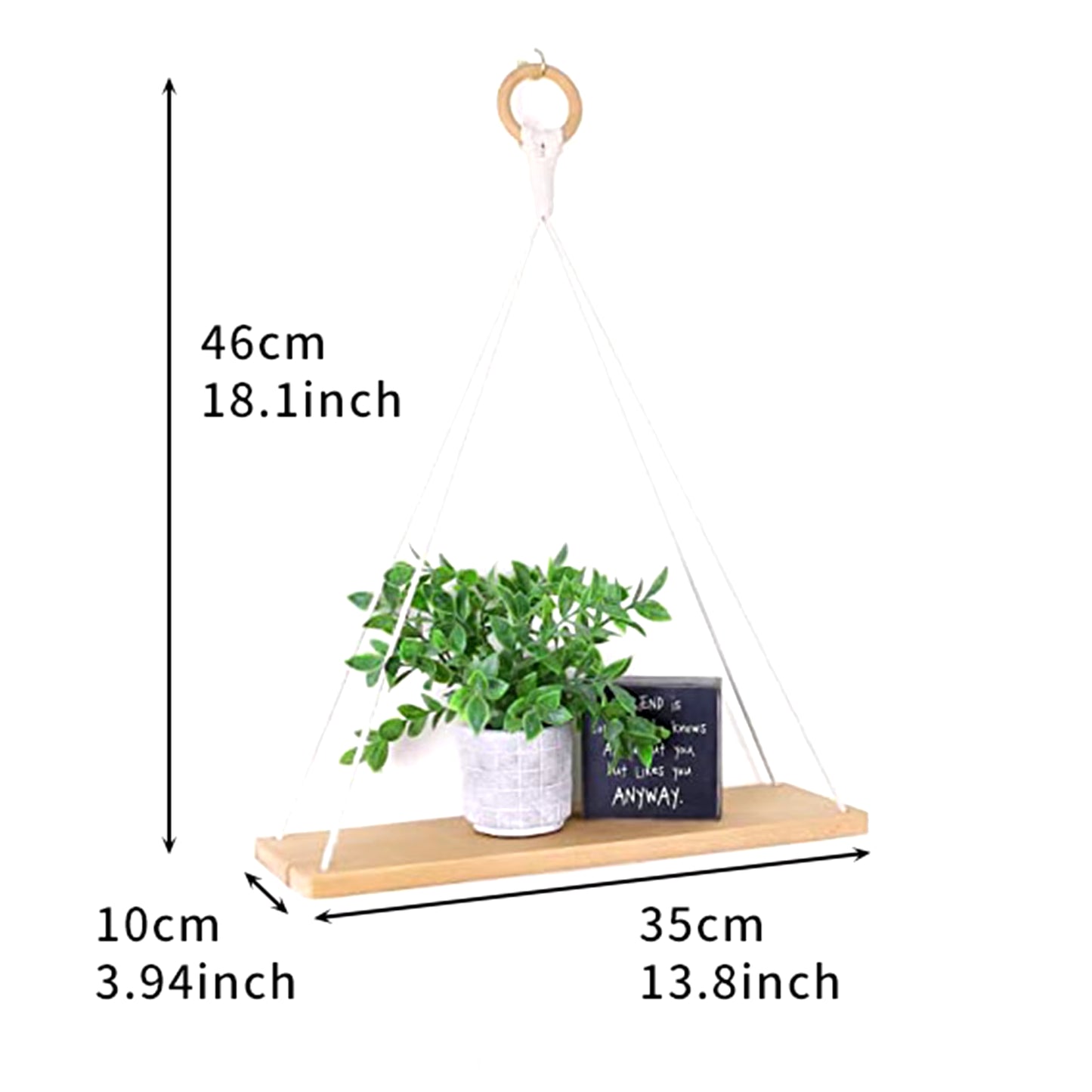 Boho Macrame Hanging Shelf – Decorative Floating Shelf for Plants & Books, Wall-Mounted Rope Shelf