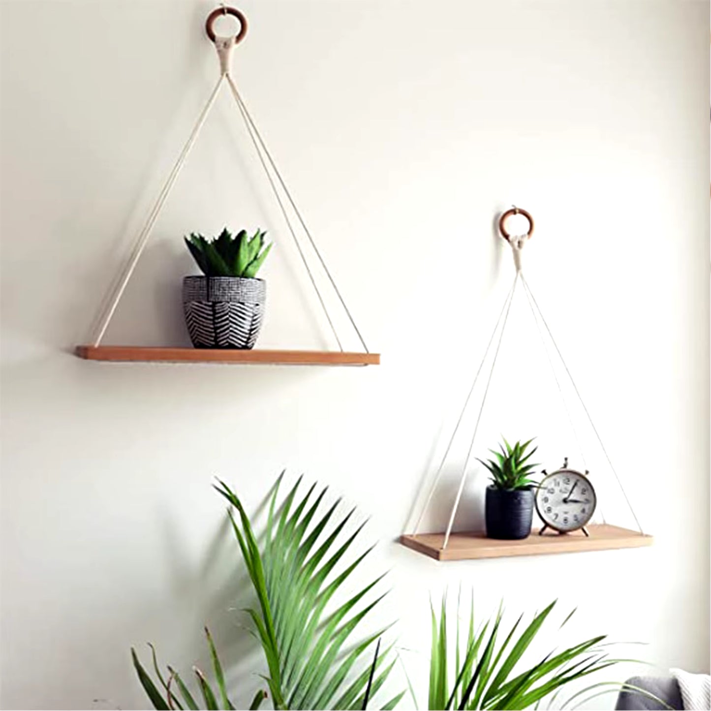 Boho Macrame Hanging Shelf – Decorative Floating Shelf for Plants & Books, Wall-Mounted Rope Shelf